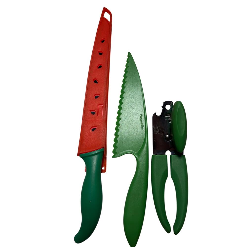 LOT OF 3 GREEN RED SUMMER KITCHEN TOOLS WATERMELON CAN OPENER FRUIT SLICER!!